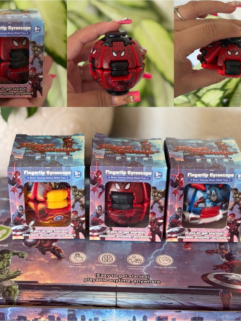 Marvel-Inspired Red Fidget Spinners  Stress Toy - Spider Design 3 pc set
